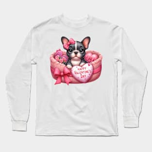 Valentine French Bulldog in Bed Long Sleeve T-Shirt